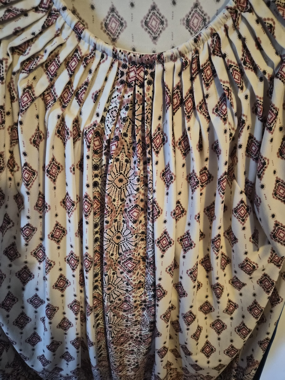 Style & Co. Cream Blouse with Pink and Black Geometric Print